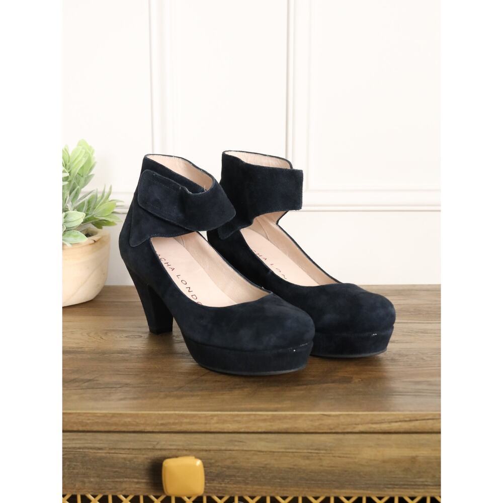 Sacha London Suede Platform Mary Jane Heels Black Comfort Work Velcro  7.5 NWOT